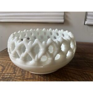 Vintage Westmoreland Milk Glass Rose Bowl 7" Pierced Lace Doric Edge Marked